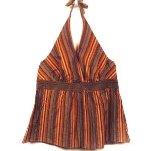 Venezia Earth Tone tie Halter Top size 2X